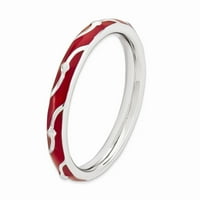 Sterling srebrne boje izraze crvene emajlne prstene veličine: 7; za odrasle i tinejdžere; Za žene i