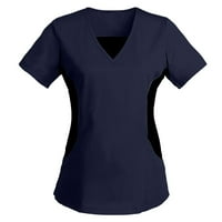 Taotaoxi Ženski kratki rukav V-izrez V-izrez Radna uniforma čvrsta patchwork Džepna bluza Spring Odjeća