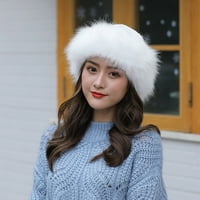 CXDA ženski šešir zadebljani Fluffy Fau krzno čista boja hladno otporna kapica modni dodaci