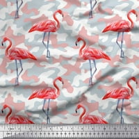 Soimoi Poly Georgette Tkanina Kamuflažna tekstura i flamingo ptica Ispis tkanina sa dvorištem