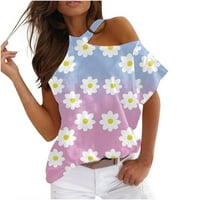 Penskeiy Women Ljeto okrugli vrat Kratki rukav Ispis majica bez kaiševa natražene vrhove bluze T -Shints