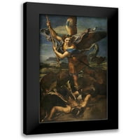Raphael crni moderni uokvireni muzej umjetnički print pod nazivom - St. Michael Vanquishing Sotona
