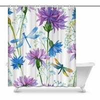 Akvarel plavi cvjetovi i zmajevi vodootporni tuš za tuširanje dekor tkanina