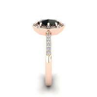 Superjeweler Carat Rose Cut ovalni crni i bijeli dijamantski halo prsten u karatu ruže zlato za žene