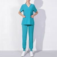 Mlqidk piling za žene postavljene kratki rukav dvije košulje i jogger hlače od pune boje Ljetna radna odjeća Radna uniforma, svijetlo plavi xxl