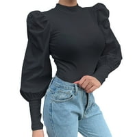Musuos Women Elegantna mreža Sheer Puff dugih rukava rugačica Slim Fit Party bluza