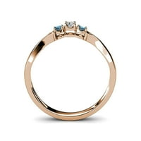 Plavi Topaz i dijamant tri kamenog prstena 0. CT TW u 14K ružičastog zlata.Size 4.5