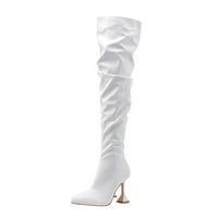 Ketyyh-Chn Ženske čizme Bočni patentni zatvarač na petu Koljena High Boots White, 39
