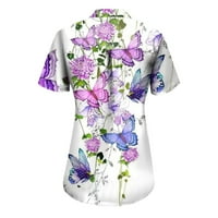 Blousess Sksloeg za žene Business Casual Leptir Flower Print bluza za bluzu s kratkim rukavima dolje