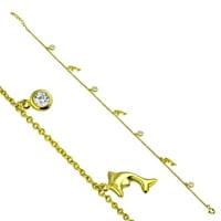 Gold Dolphin Anklet Sterling Silver Cubic Cirkonia
