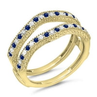 0. Carat 18K žuti zlatni okrugli plavi safir i bijeli dijamantski ženski godišnjica vjenčanica Millgrain