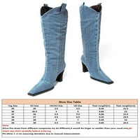 Ferndule Womens Western Povucite zimske cipele Block Clee High Boots Casual badem za nožnu haljinu traper modna plava 6.5