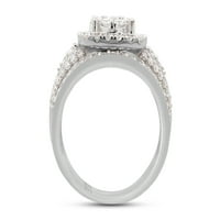 Okrugli rezani laboratorij kreirao je Moissanite Diamond Double Halo Angagement Wedding Wedding Bridal prsten u 14k bijelo zlato preko Sterling Silver -9.5