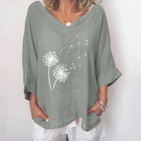 AirPow na plaćenim bluzama za žene Ženska modna tiskana V-izrez Three Quarter rukava majica labavi vrhovi