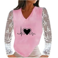 T majice za žene - modni tanki vrhovi pulover dugih rukava V izrez za slobodno vrijeme ružičaste boje