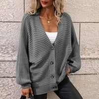 Ženski kardigani lagani mekani pleteni džemper s pušačem Knit V izrez Jednokrevetni prsteni Klit kardigan