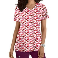 Olyvenn popust za dnevni boravak Pročišćavanje radne uniforme za žene modne tučke bluze košulje Love Heart Print kratkih rukava iz vrata izrez sata Red 12