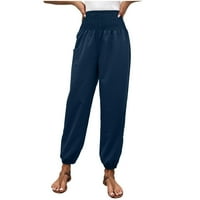 Dahyich ženske hlače visoke struke casual labavo fit joga hlače udoban salon vježbajte duksere sa džepovima Blue S