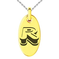 Slovo od nehrđajućeg čelika R početni 3D monogram ugraviran ogrlica sa malim ovalnim šarmom