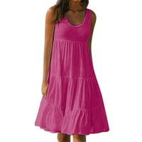 HHEI_K Ženski ljetni bez rukava okrugli bez rukava od pune boje u boji velike ljuljačke haljine za plažu