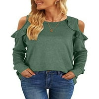Voguele žene TEE rufffle majica hladnom ramenu majica za vikend casual pulover zeleni 2xl