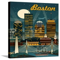 Boston, Massachusetts Retro Skyline, rastegnuta platna Zidna umjetnost od strane fenjera Press Prodana