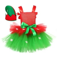 Dječje djevojke božićna haljina set elf rukavica bez rukava patchwork haljina hat hat cosplay party