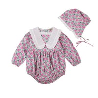 Izhansean Toddler Baby Girls cvjetni romper bodysuit Dugim rukavima sa šeširom ružičaste 0 mjeseci