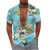 Penskeiy Men Modne Casual tipke Hawaii Ispis Isključivanje Bluza s kratkim rukavima Bluza za ženske