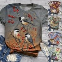 Taluosi Ženska bluza Kratki rukav Hummingbird cvjetni print Pamučni mješavina o vratu majica za ljeto
