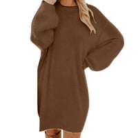 Ženska zimska džemper pleteni turtleneck topli džep dugih rukava mini džemper haljina sa hoda
