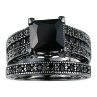 SKPBlutn prstenovi za žene Djevojke Angagement 2-in-set venčani srebrni bend Diamond crni vintage prsten