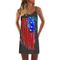 USMIXI WOMENS Dresses Neovisnosti 4. jula Spaghetti remen Haljine Modna američka zastava Ispis V-izrez