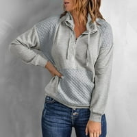 Felwors Women modne dukseve Quilted uzorak lagani zip dugih rukava Ležerne prilike puloverske majice