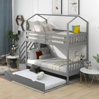 & Vico kućni krevet u obliku kreveta, blizanci preko dva kreveta od punog drveta sa punim drvenim drvenim