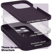 Dizajniran za iPhone Pro CASE sa zaštitnikom zaslona, ​​tekućih silikonskih telefonskih telefona, lila ljubičasta