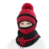 Zimske žene zgušnjavaju toplu pletenu pompom Beanie šešir sa šalcem za masku za lice