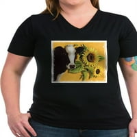 Cafepress - krava Suncokret ženski V izrez majica - Ženska majica V-izrez tamne majice