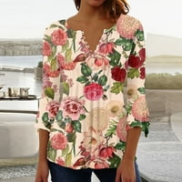 HHEI_K gumb dolje majice za žene cvjetni print tunika Ljetni vrhovi Dressy Casual Bell rukava V izrez
