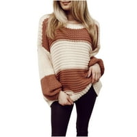 Ružni džemper žene prevelirani pleteni džemperi dugih rukava Crewneck Colorblock džemperi Ležerne prilike