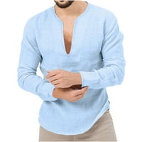 Muška majica Lagana prozračna ležerna modna boja pune boje dugih rukava V-izrez FIT Ljetni labavi ugodan