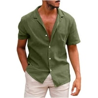 Pamučne i posteljine za muškarce labavi fit čvrsti gumb u boji niz kratki rukav kardni majica Casual Comfort Soft Top bluza Armiju Zelena L