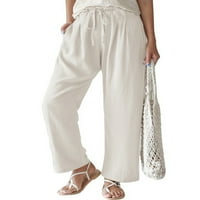 Voguele Ženske pantalone Solidne boje Palazzo Pant visoke struk hlače na plaži na plaži labavi fit bijeli