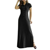 Haljine za žene plus veličine kratkih rukava od pune boje traper haljina okrugla izrez Midi Split fit
