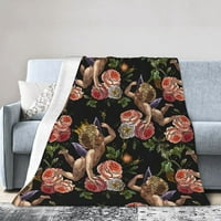 Anđeli i ruže Cvijeće runo bacaju sekriva ultra mekani ugodno ukrasno flanel pokrivač za kućni krevet Kauč za stolicu 80x60in
