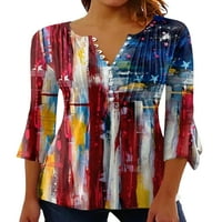 Luxplum ženska majica Američka zastava ljetne vrhove rukavice Henley majica lagana tunika bluza za odmor
