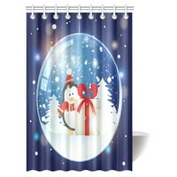 Božićni ukras za zavjese za tuširanje, snežni globus i poklon sa srećnom penguin tkaninom za kupatilo