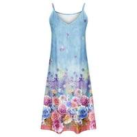 PBNBP midi haljina za žene Trendi vintage cvjetni špageti s kratkim rukavima bez rukava s kratkom plažom