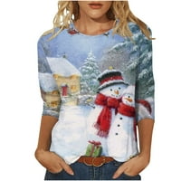 Božićne majice s dugim rukavima za žene snjegovičke grafičke košulje Crewneck Dugi rukav pulover Ležerne