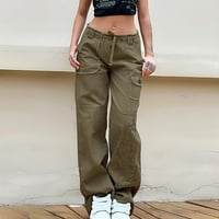 Ženske y2k baggy teretne hlače s malim strukom labavi fit ravne široke pantalone za noge casual ulične pantalone sa džepovima